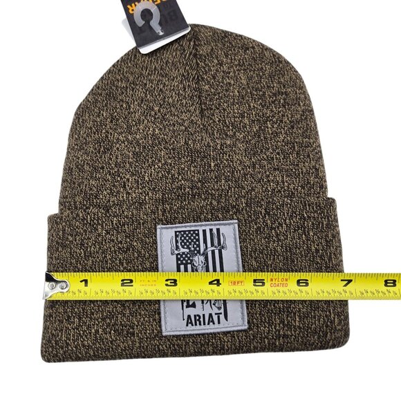 Ariat Men's Rebar Cap US Flag Outdoors Patch Insulated Beanie Acrylic Dark Brown - Picture 7 of 8